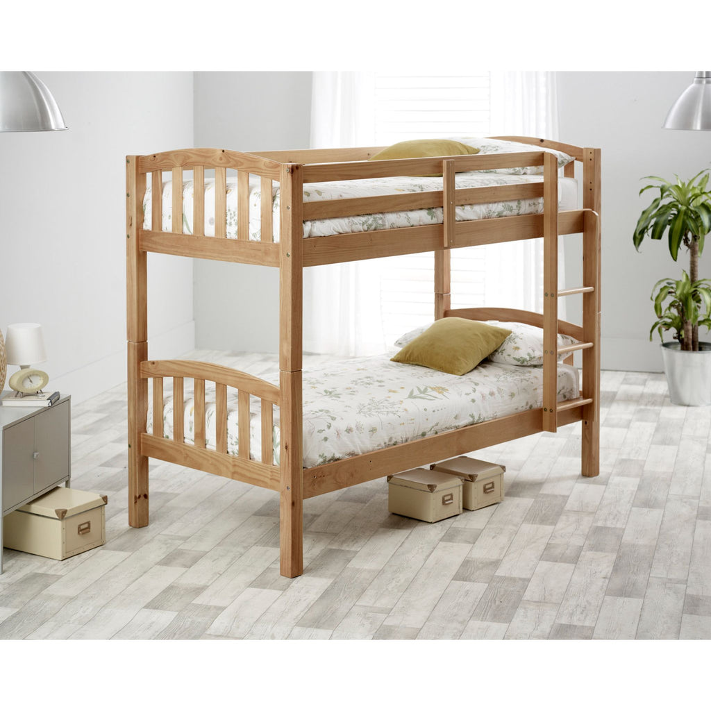 Mya Pine Bunk Bed in natural pine in furnished room