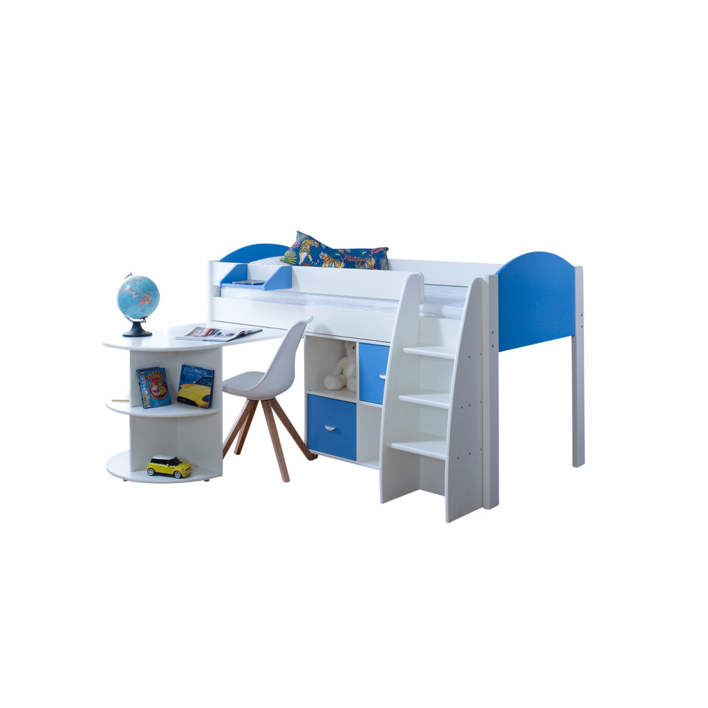 Eli Midsleeper with Pullout Desk and Cube in blue and white, with no background